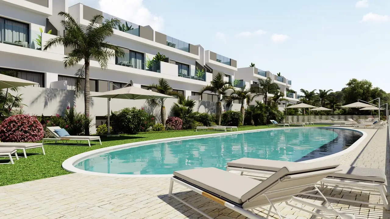 Maison de ville à Los Balcones, Torrevieja – 2 chambres, piscine privée et vue lac salé